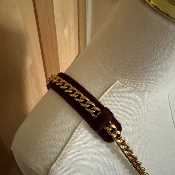 Prada Velluto with chain handbag Milano in Maroon Dark Red Velvet - Picture 3 of 7